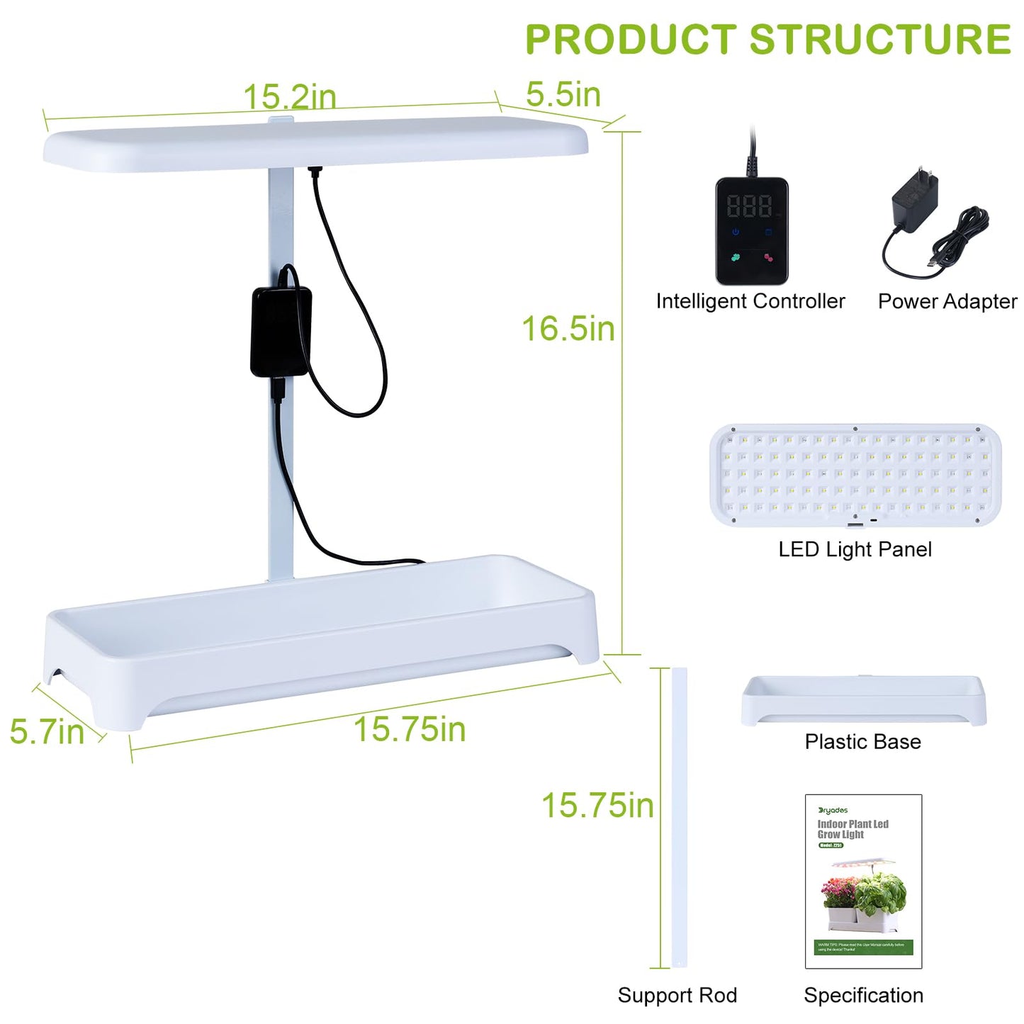 Indoor Garden Led Grow Light, Herb Kitchen Garden Grow Kit, Full Spectrum LED Plant Light for Plants, Height Adjustable Growing Lamp with Intelligent Controller (Not Pots) (White, 16.5*6.5*4 inch)