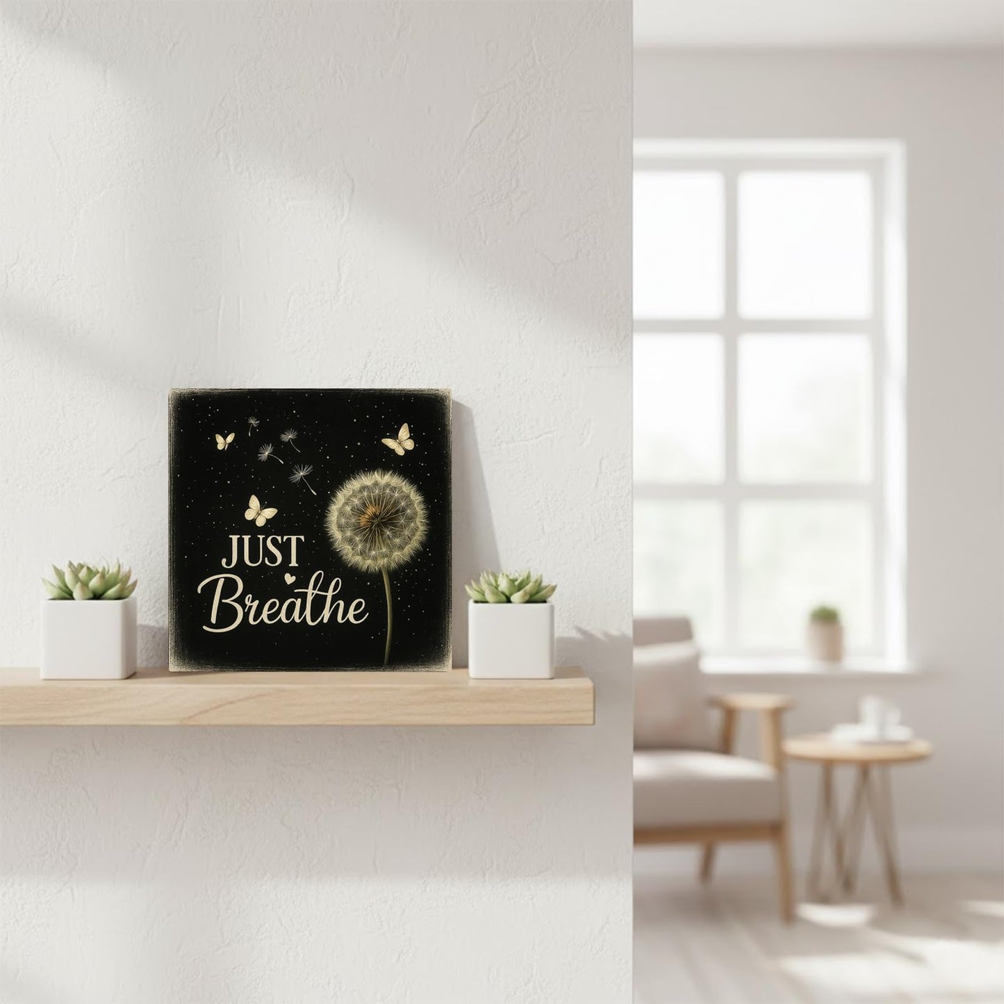 Lriumzn Just Breathe Wood Box Sign, Black, 5x5 Inch