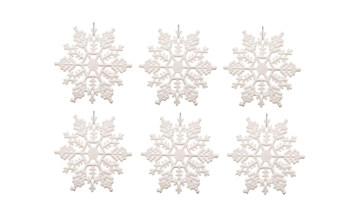 Kipokalor Plastic Snowflake Ornaments, 24pcs 3-Inch Sparkling Iridescent Glitter Decorations With String Hanger for Crafting and Embellishing (White)