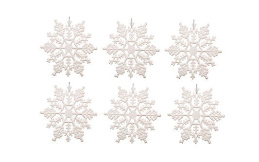 Kipokalor Plastic Snowflake Ornaments, 24pcs 3-Inch Sparkling Iridescent Glitter Decorations With String Hanger for Crafting and Embellishing (White)