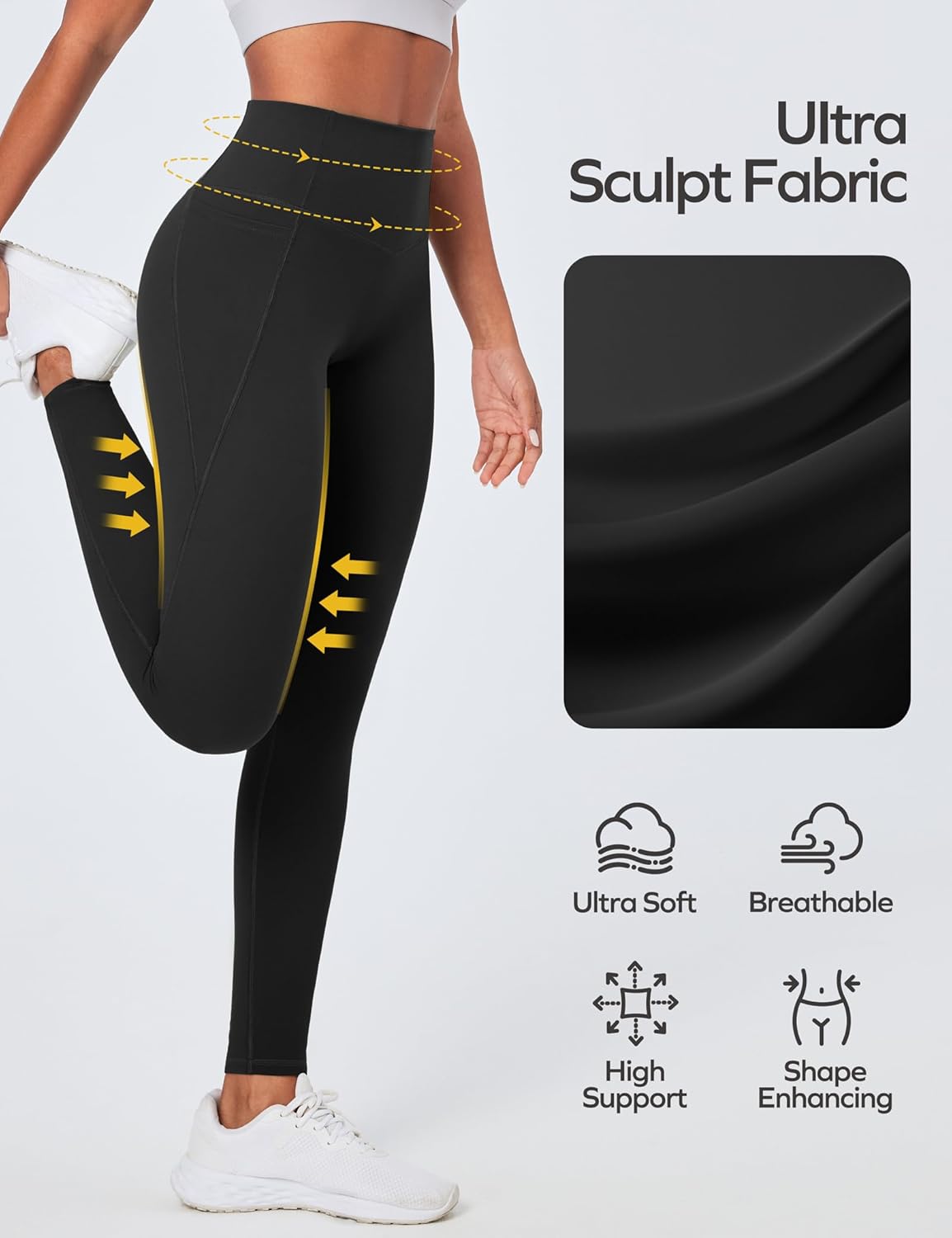 Ewedoos Compression Leggings with Pockets for Women Tummy Control Leggings No Front Seam Workout High Waisted Yoga Pants Gym