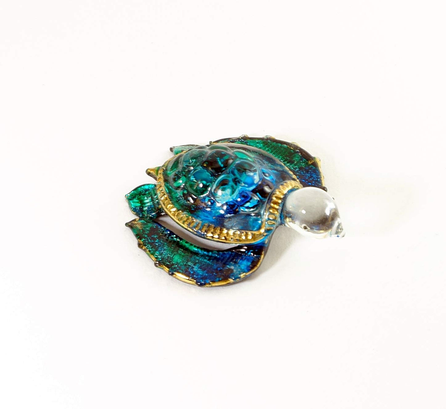 Handmade Mini 2" Blown Glass Sea Turtle Figurine Art, Cool Stuff, Miniature Animals, Home or Garden Decor Gift Ideas (Ocean Blue with 22k Gold Accents)