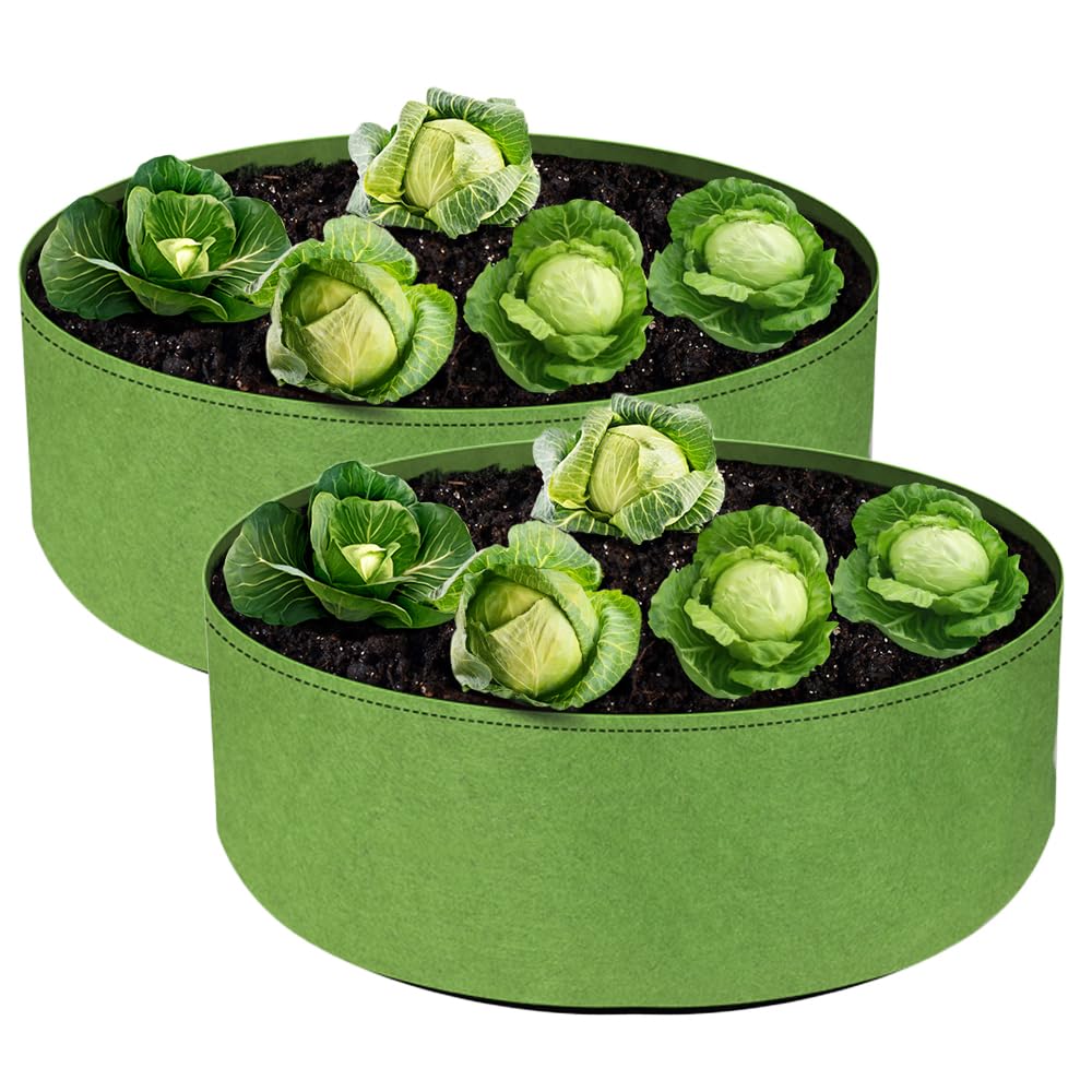 IWNTWY 2-Pack 15 Gallon Large Grow Bag, Heavy Duty Fabric Round Raised Garden Bed Planter Pots for Planting Herb Flower Vegetable Potato Plants (24" D × 8" H)