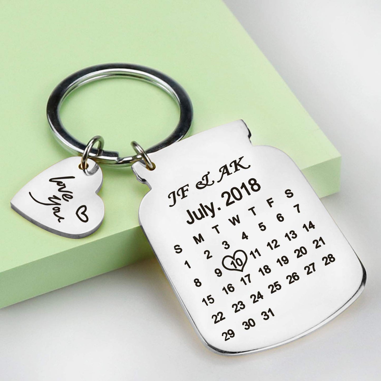 onlylove-handmade Personalized Engraved Calendar Date Keychain Custom Message Keyring Memorial Keepsake Gift for Anniversary (Bottle-Silver)