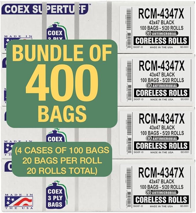 Aluf Plastics - 3 Ply Trash Bags, 56 Gallon, 1.5 Mil