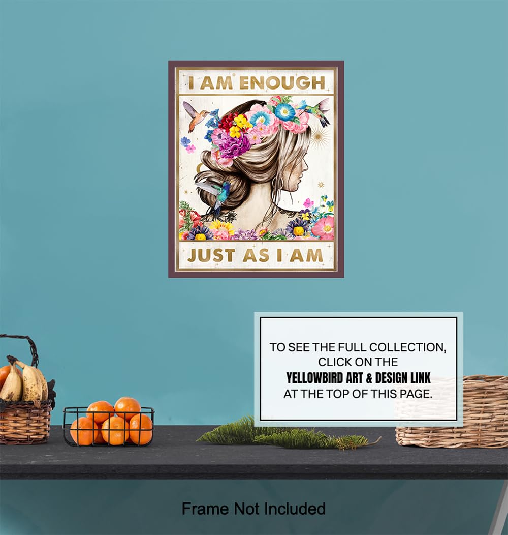 Positive Quotes Wall Decor for Women - positive Affirmations Inspirational Wall Art - Zen Wall Decor - Motivational poster - Boho-chic Teen Room Decor Girls Bedroom Decor - I Am Enough Daughter Gifts