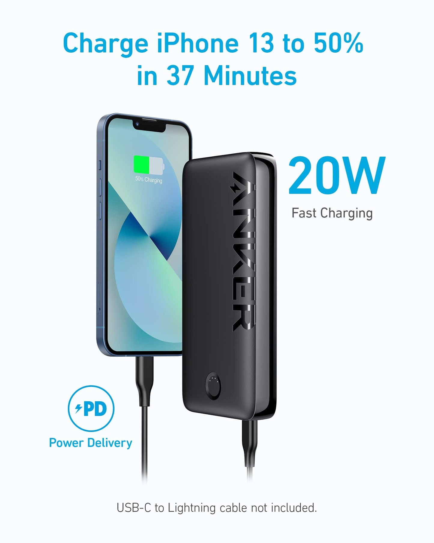 Anker Power Bank, 20,000mAh Portable Charger with 22.5W Max Fast Charging, 2 USB-A, 1 USB-C for iPhone 16/15/14/13/12 Series, Samsung, iPad Pro, AirPods, Apple Watch, and More