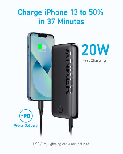 Anker Power Bank, 20,000mAh Portable Charger with 22.5W Max Fast Charging, 2 USB-A, 1 USB-C for iPhone 16/15/14/13/12 Series, Samsung, iPad Pro, AirPods, Apple Watch, and More
