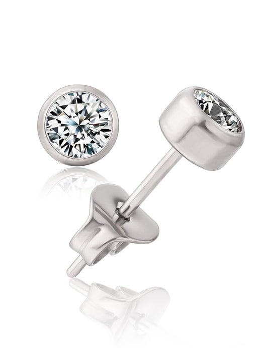 Limerencia Titanium Stud Earrings, Hypoallergenic, Cubic Zirconia, Round, Bright/Princess-Cut, Square/Ball, 5mm, Butterfly Clasp, for Women and Men