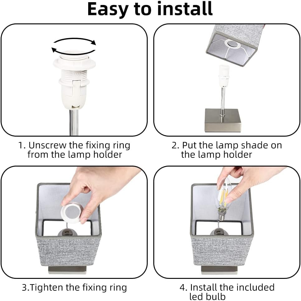 Aomeya Touch Control Table Lamp, 3-Way Dimmable Bedside Lamps Nightstand Lamps with Flaxen Fabric Shade for Bedroom Living Room,LED Bulb Included (Grey-1Pcs) (Grey-1Pcs)