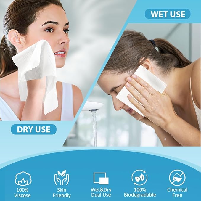 HOMEXCEL Face Towels, Biodegradable Makeup Remover Dry Wipes, Super Soft Clean