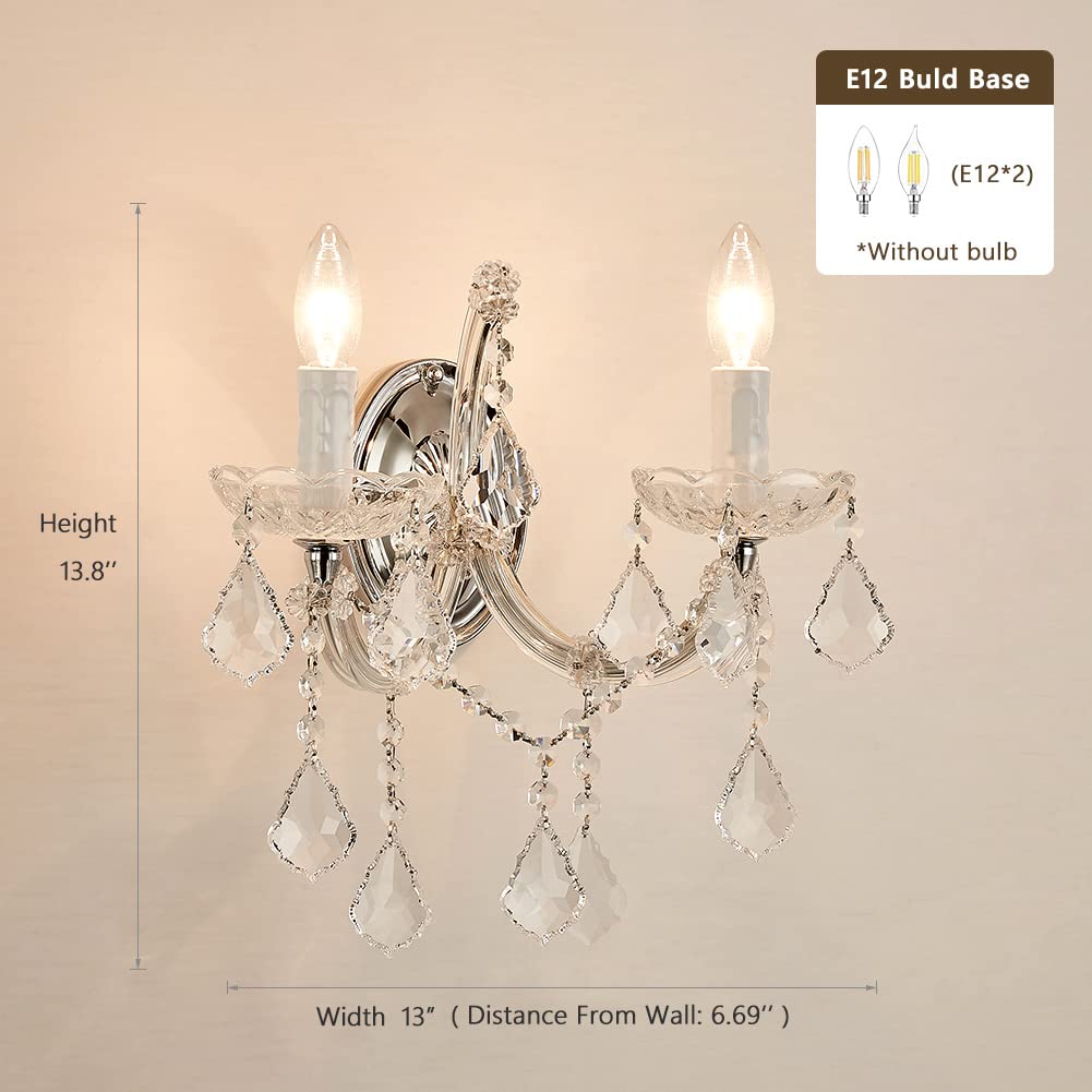 TMAFON Crystal Wall Lights, Modern Sconces - Brilliant 2 Light Maria Theresa Wall Lamp Light Fixtures, Wall Mounted Lamp for Bedroom, Living Room, Bedside, Corridor