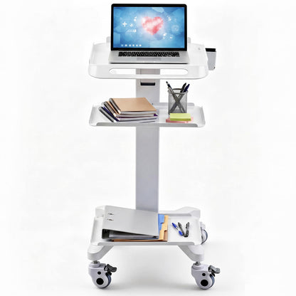 DaisyInner Adjustable Mobile Medical Cart with Wheels, Laptop Rolling Cart with Storage Basket Large Tabletop Medical Trolley Workstation for Hospital, Lab Use (3 Tier)
