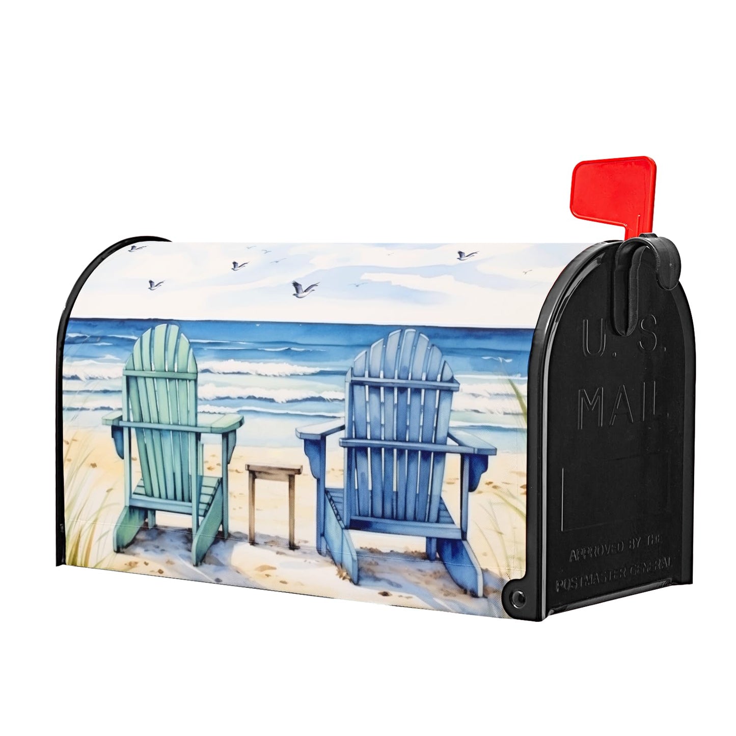 Summer Beach Life Nautical Coastal Theme Mailbox Covers - Magnetic, Standard Size 21x18 Inch, Blue Ocean Seagull, Waterproof, Garden Yard Outdoor Decor