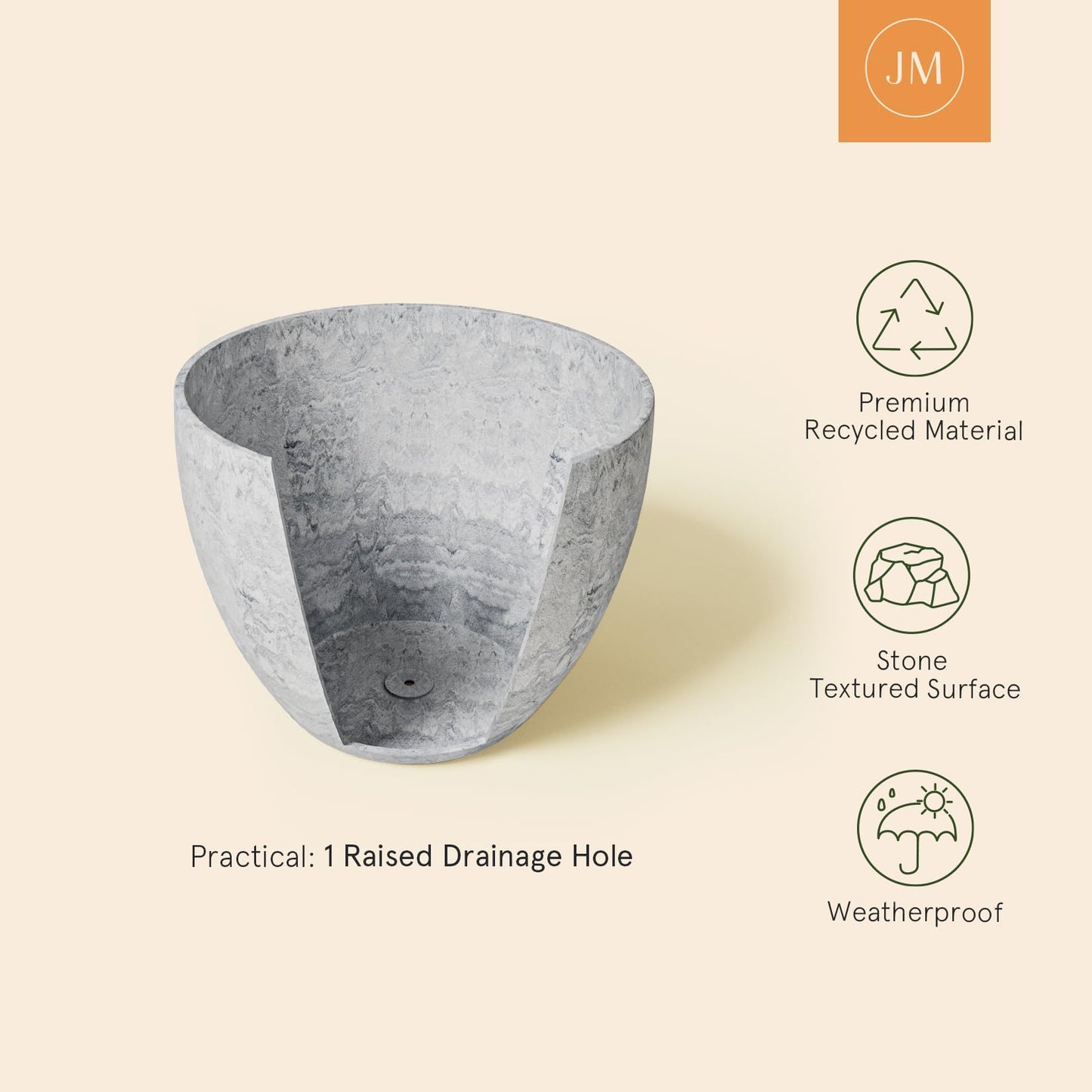 LA JOLIE MUSE 14.2/11.3/8.6 Inch Round Planter,Indoor/Outdoor Large Planters Set of 3,Grey Plant Container with Drain Holes,Tree Flower Plant Pots for Patio and Deck