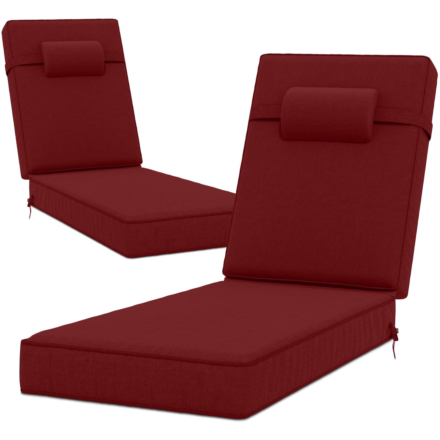 72 x 21 x 4 Inch Olefin Chaise Lounge Cushions, Lounge Chair Cushions with Headrest for Outdoor Furniture - Weather and Fade Resistant Patio Replacement Furniture Lounge Chair Cushion Set of 2