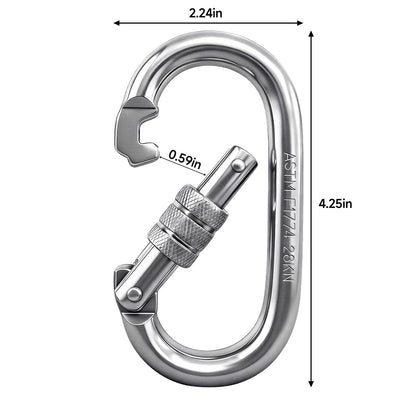 Heavy Duty Locking Carabiner Clip - 28KN /6295lbs Oval Carabiner, 4.3" Large High Strength Alloy Steel Caribiniers for Hammocks, Rigging, Gym, Ropes