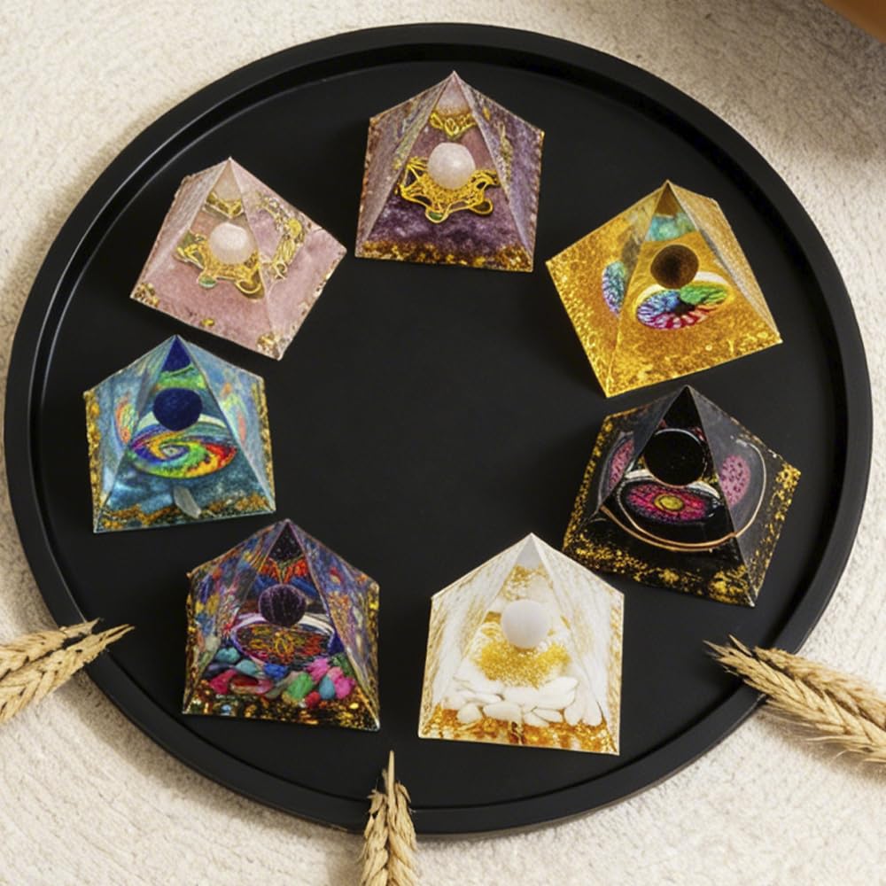 2inches Pyramid Decor Natural Crystal Energy Generator Pyramid Chakra Energy Crystal Pyramid Yoga Meditation Tool for Home Decoration Fengshui Ornaments Gift(2 inches-7 PCS)