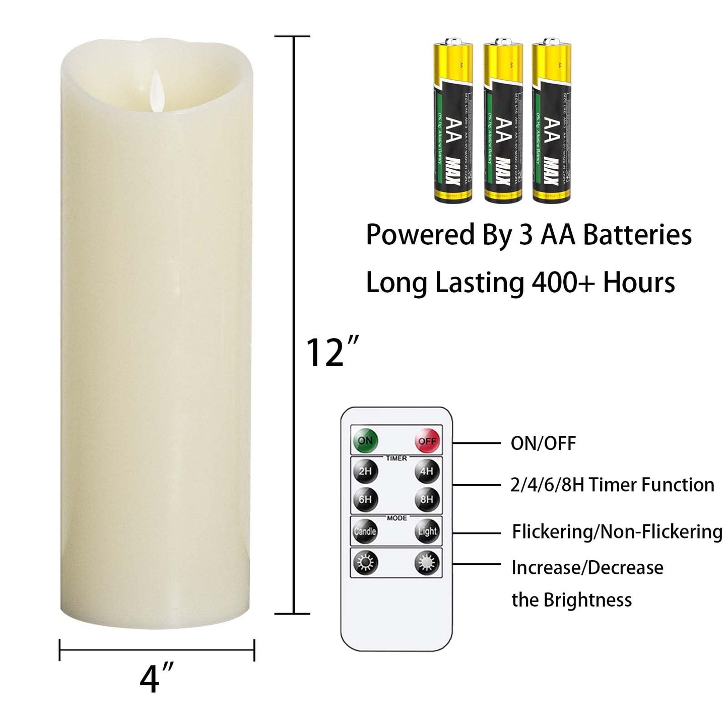 Mavandes 10x30cm Flameless Flickering Candles with Remote,Real Wax LED Battery Operated Pillar Candles with Timer,Ivory Long Lasting Fake Electric Moving Wick Flameless Candles for Home Decor