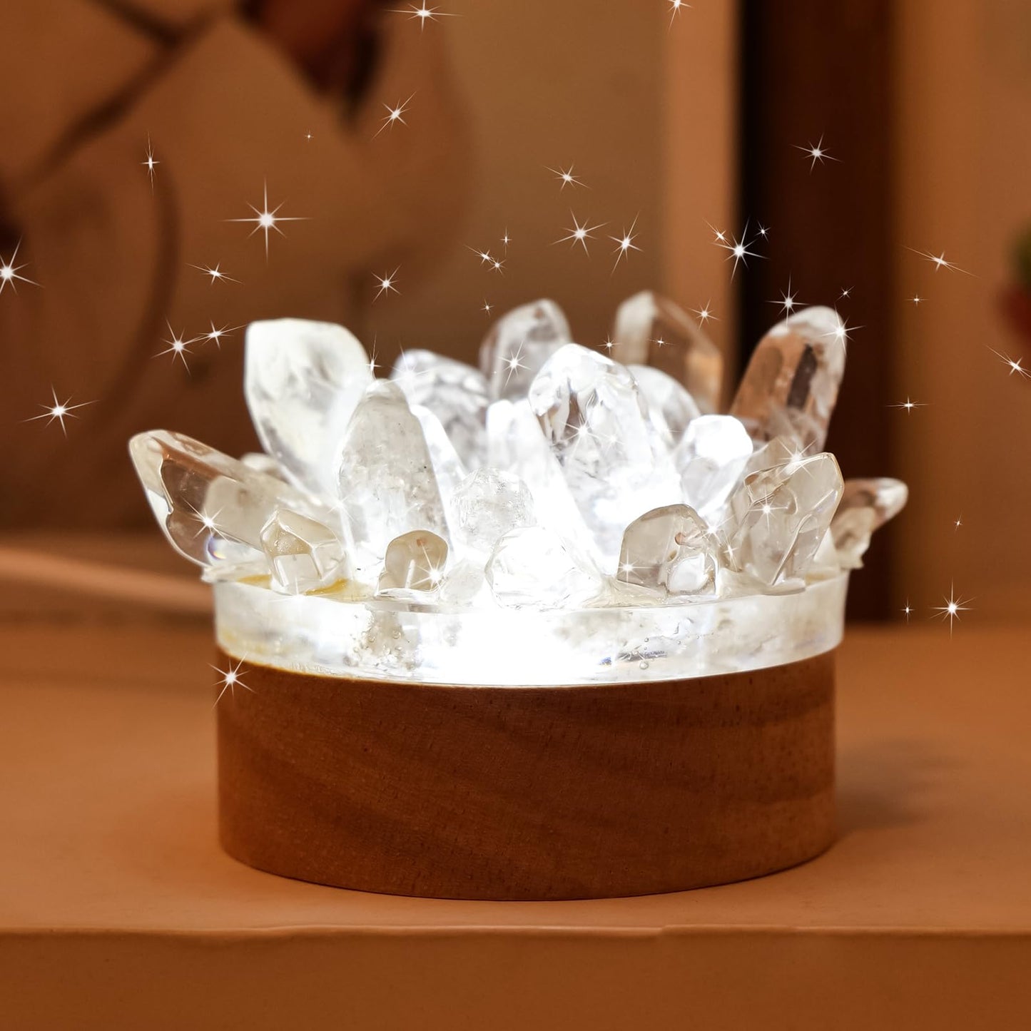 Runyangshi Natural Crystal Night Lamp Bedroom Bedside Sleep Night Light Clear Healing Single Crystal Gemstone Quartz Ambient Light USB Powered Night Decoration Desktop Ornament for Home Decor Gift