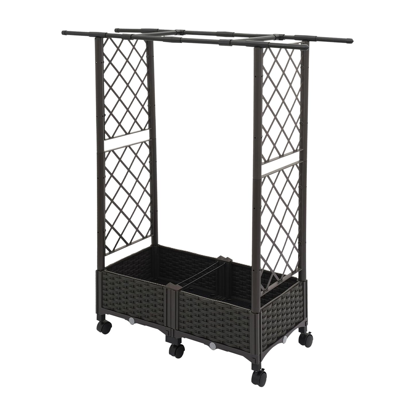 Tapischion Planter Garden Box with Trellis, 6 Wheels & Hanging Rods - 80cm Large Vertical Gardening Box for Balcony, Patio, Outdoor Brown