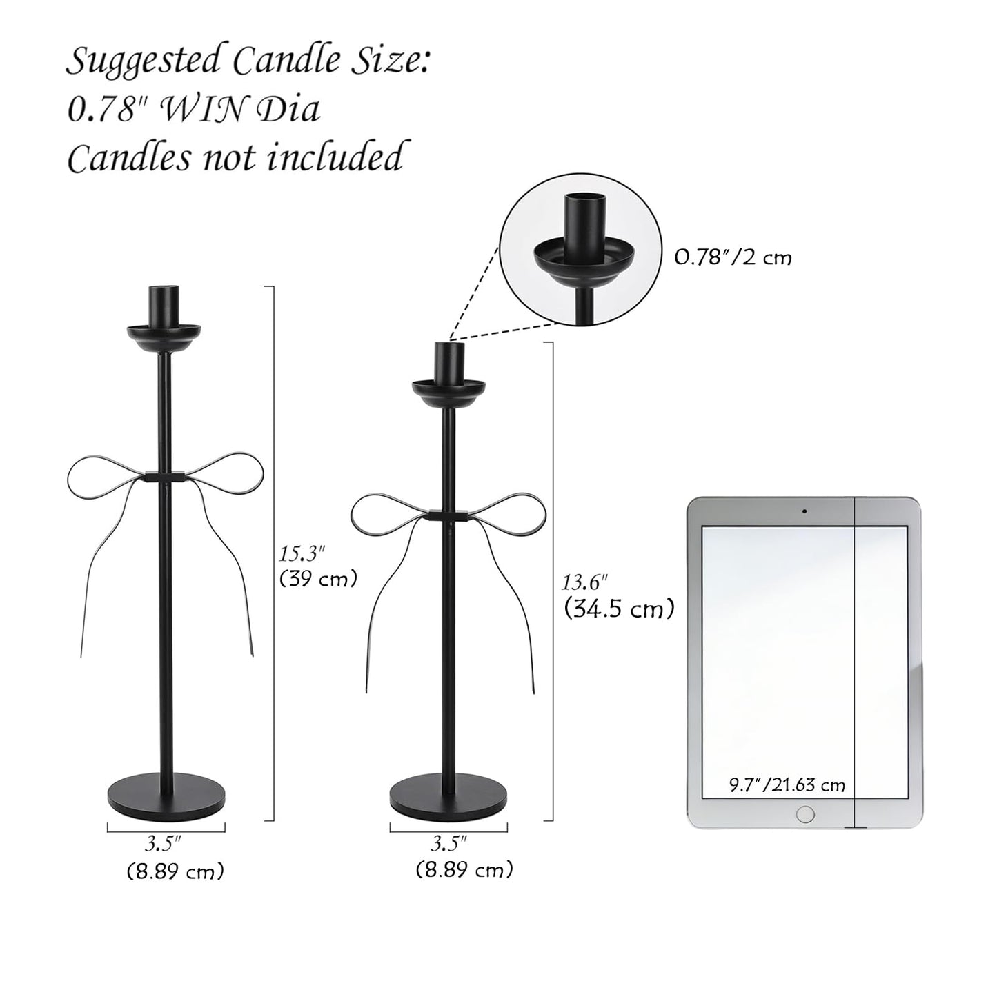 Black Taper Candlestick Holders,Set of 2 Bow Candle Stick Holders,Metal Modern Candle Stands Decorative for Dining Table Centerpiece,Wedding Decor