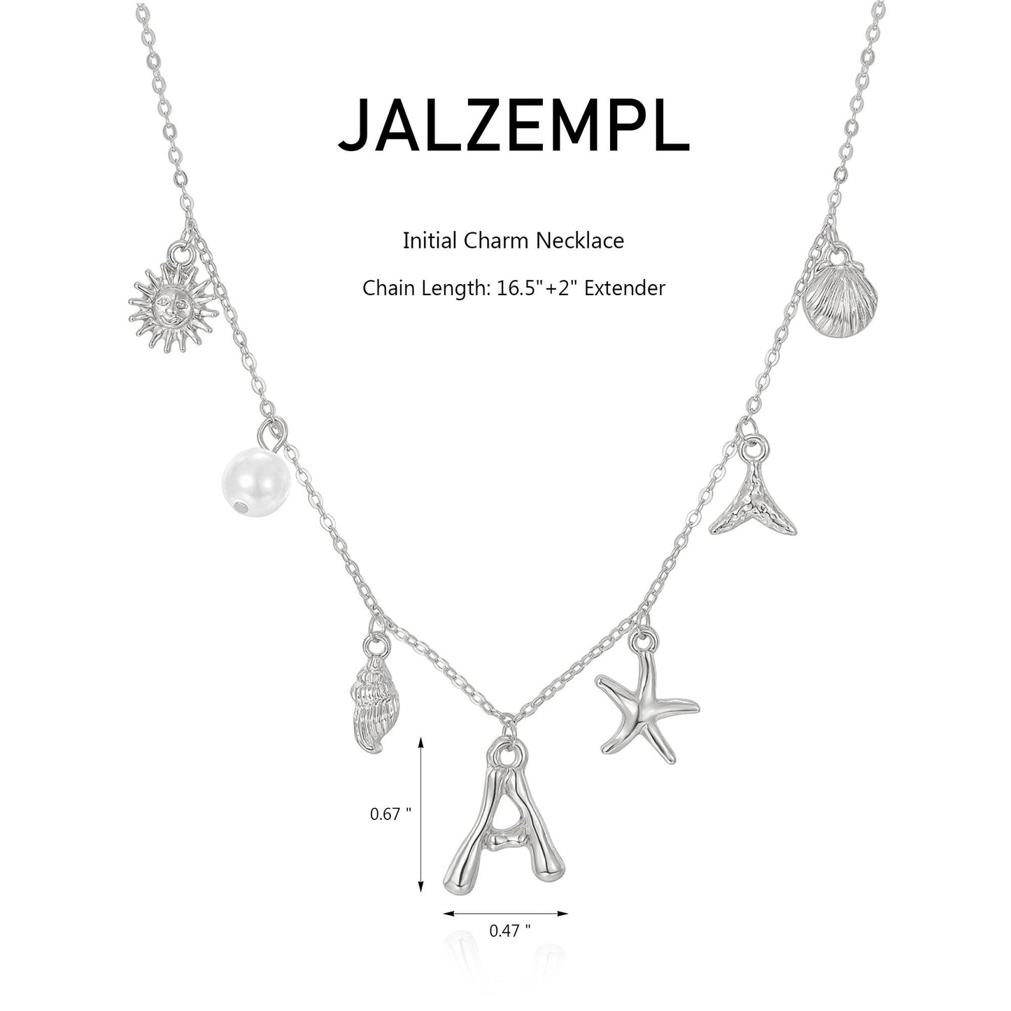 JALZEMPL Initial Charm Necklace For Women Seashell Shell Letter Boho Summer Beach Starfish 14k Gold Plated Silver Pendant Surfer Jewelry Gifts (S,Silver)