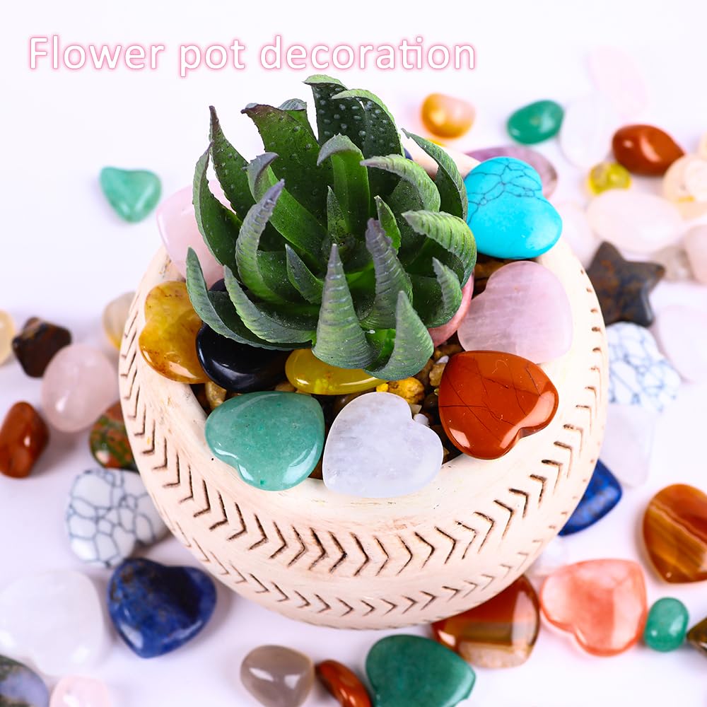 20pcs Natural Crystal Heart Love Shaped Healing Stones Polished Rocks Cute Mini Palm Chakra Gemstones Reiki Energy Balancing Stone for Meditation Birthday Gift 0.8 inch(20 mm)