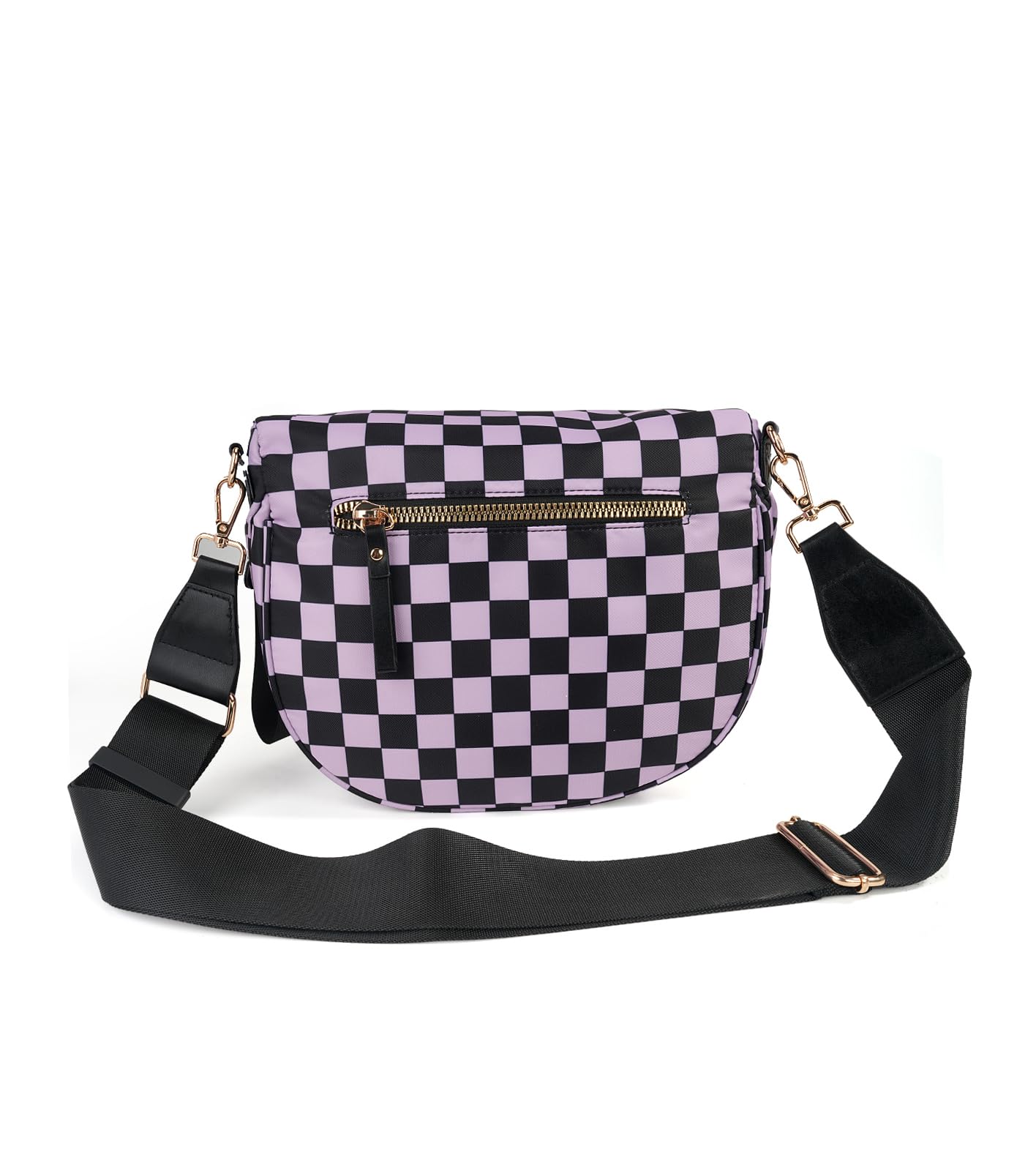 Spacious Checkered Nylon Crossbody Bag Bum Bag Checkered Handbags Wallets for Women