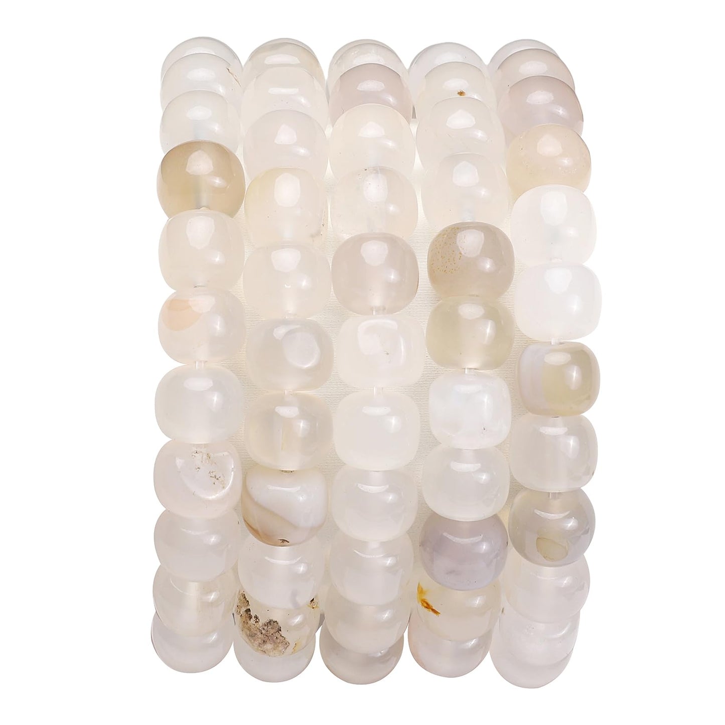 BEADIA Natural White Agate Flat Cut Round Drum Stone 8mmx7mm Loose Semi Gemstone Beads for Jewelry Making 38cm