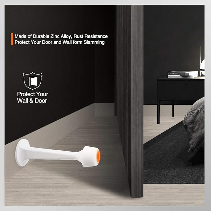 10 Pack Solid Rigid Door Stops - Heavy Duty Door Stoppers Wall Protector with Soft Rubber Tips, White