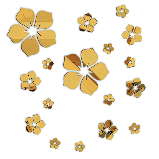 Philbinden Acrylic Mirror Floral Wall Stickers Self Adhesive Mirror Wall Decor Removable Mirror Decor 3D Flower DIY Wall Sticker for Living Room Bedroom Bathroom (Gold)