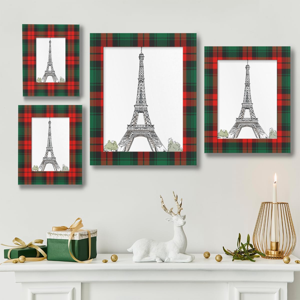 POFATO Christmas Plaid Pattern 8x10 Picture Frame Wooden Picture Frames for Wall Hanging & Tabletop Decor Display 8x10 or 8x8 Picture Collage Family Weddings Christmas Photo Frame for Gift