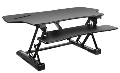 Mount-It! 48.5" Electric Standing Desk Converter for Dual Monitors, Motorized Sit Stand Electric Desk Riser with USB Port & Device Slot, Keyboard Tray, Adjustable Height Ergonomic Workstation, Black