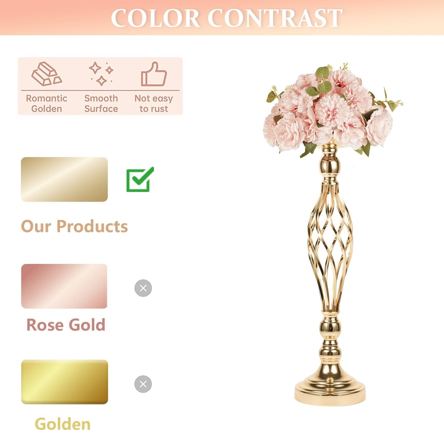 LANLONG 2pcs Metal Gold Candle Holders Road Lead Table Centerpiece Stand Pillar Candlestick for Wedding Candelabra Flowers Vases