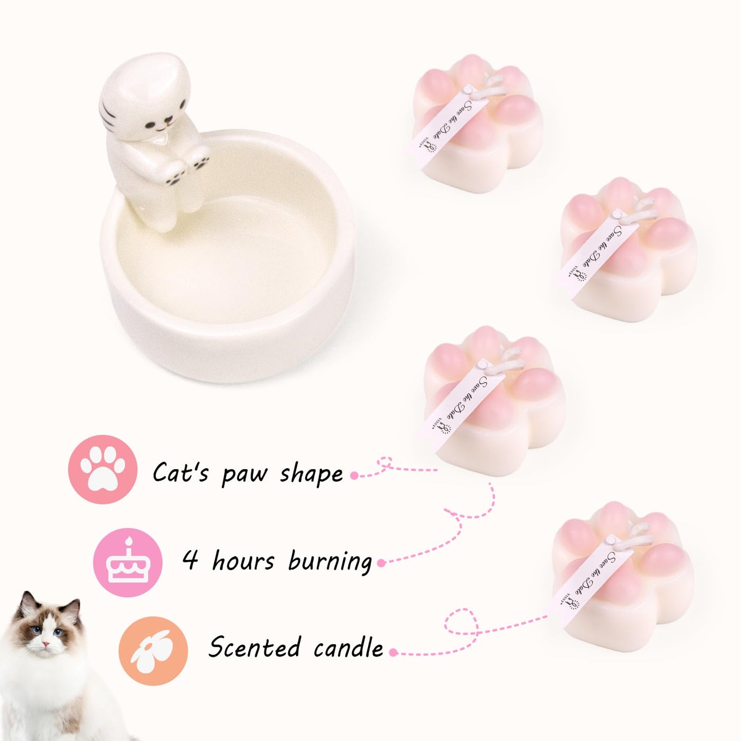 ProNature Cat Candle Holder, Ceramic Candlestick for Cute Candles - Ideal Gift for Cat Lovers, Women on Birthday or Housewarming, Perfect for Cozy Home Decor in Bedroom & Living Room