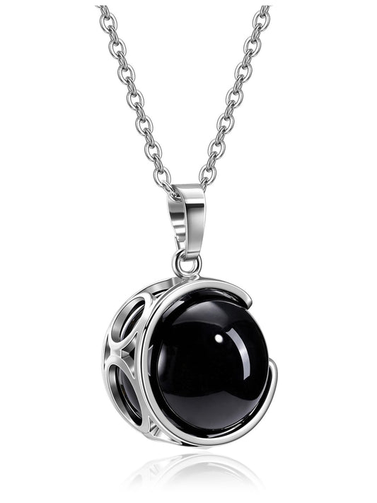 Top Plaza Black Obsidian Healing Crystal Stone Necklace Round Ball Rotating Natural Gemstone Pendant Necklace for Women Energy Jewelry Christmas Gifts