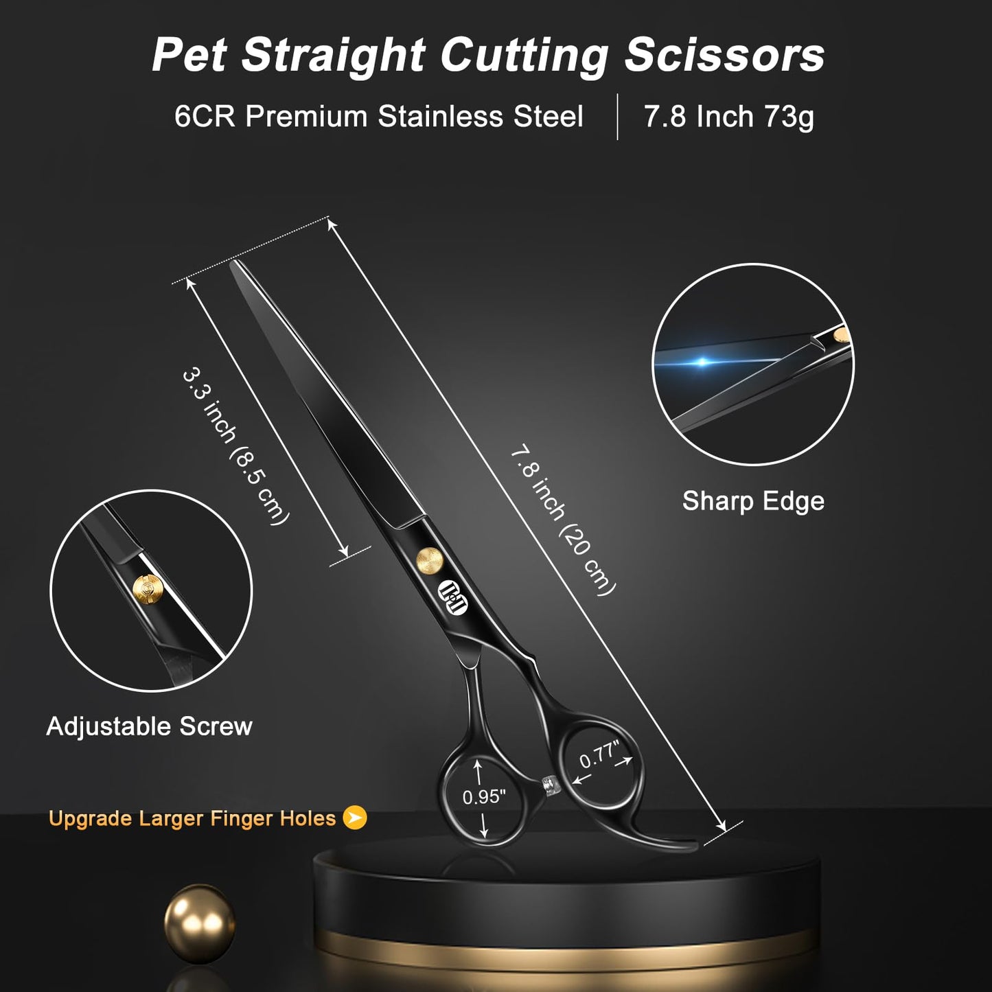 CIICII Dog Grooming Scissors Kit, 7.8 Inch Professional Pet Grooming Scissors Set (Dog/Cat Hair Thinning Trimming Cutting Shears) with Curved Scissor for DIY Home Salon (Heavy Duty-Black-9Pcs)