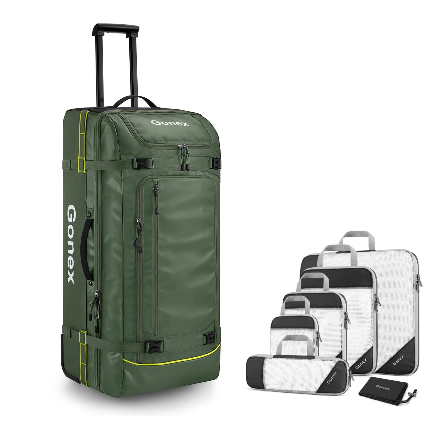 Gonex Rolling Duffle Bag with Wheels, 100L with Compression Packing Cubes