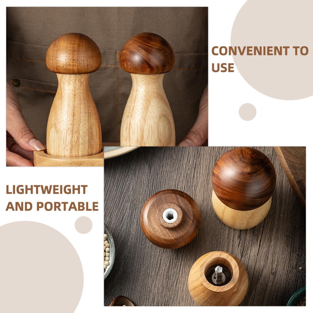 MAGICLULU Mushroom Shaped Salt and Pepper Grinder Set with Tray Manual Kitchen Spice Mill 5.90X5.11X3.14In Ideal for Home Cooking and Seasoning