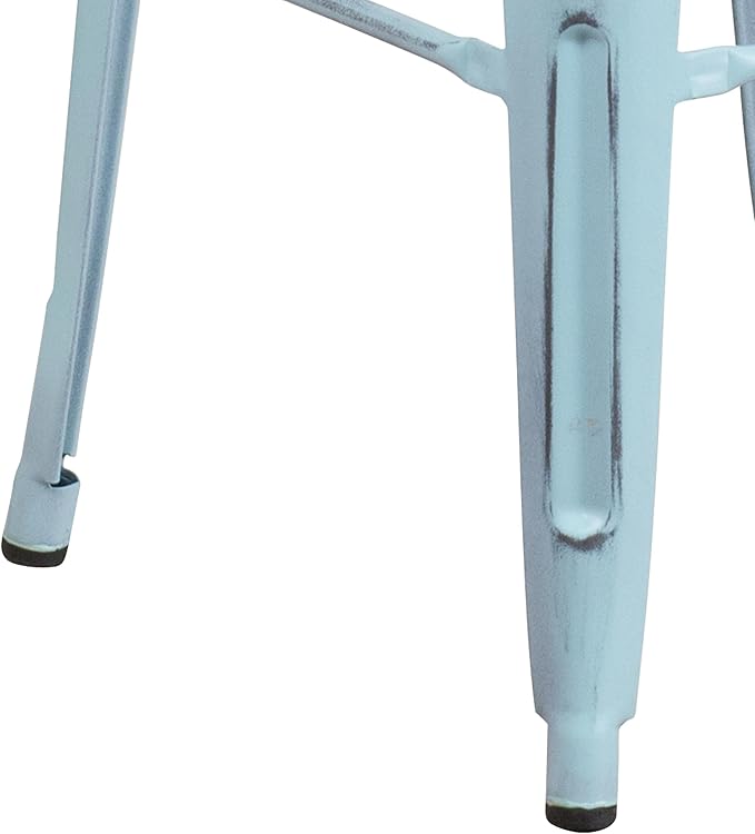 Flash Furniture Kai Commercial Grade 30" High Backless Distressed Green-Blue