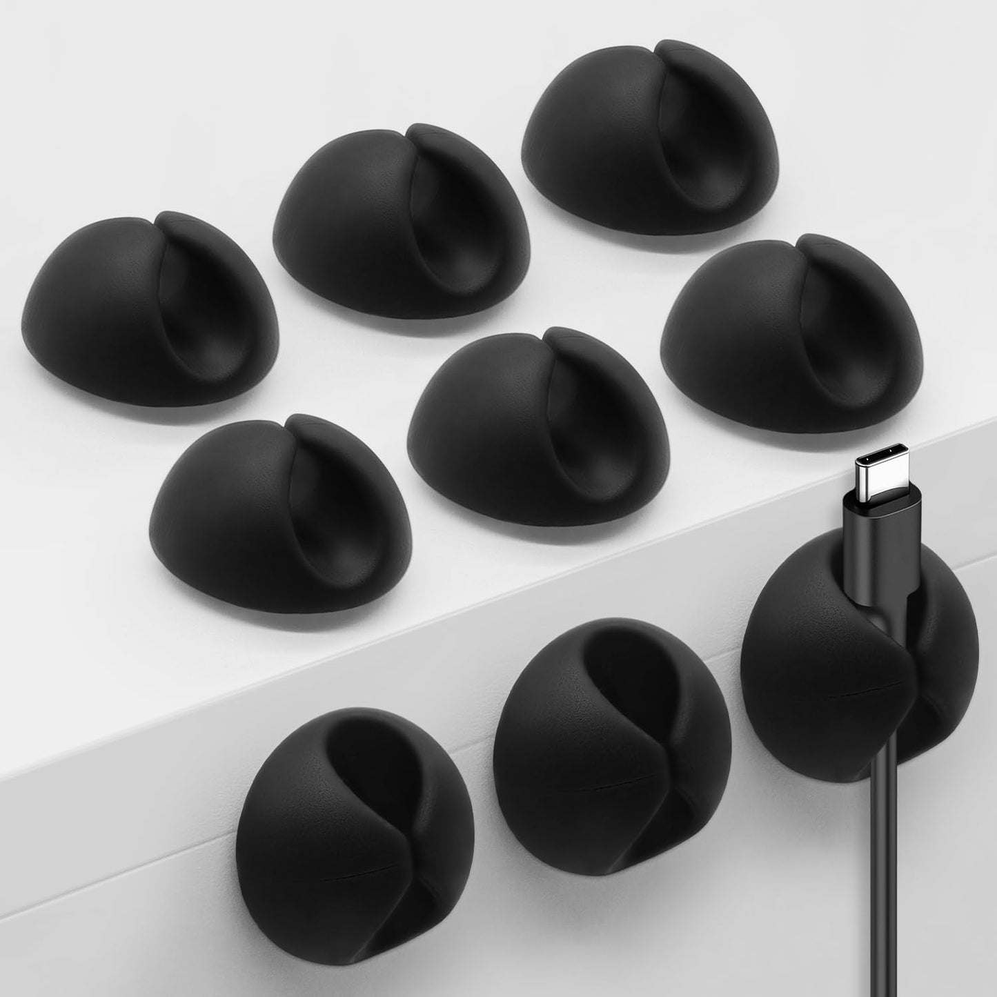 SmiLife Cable Clips Phone Cord Holder, Charger Cord Organizer, Cable Management Clips for Nightstand, Car, Office, Black 9 PCS