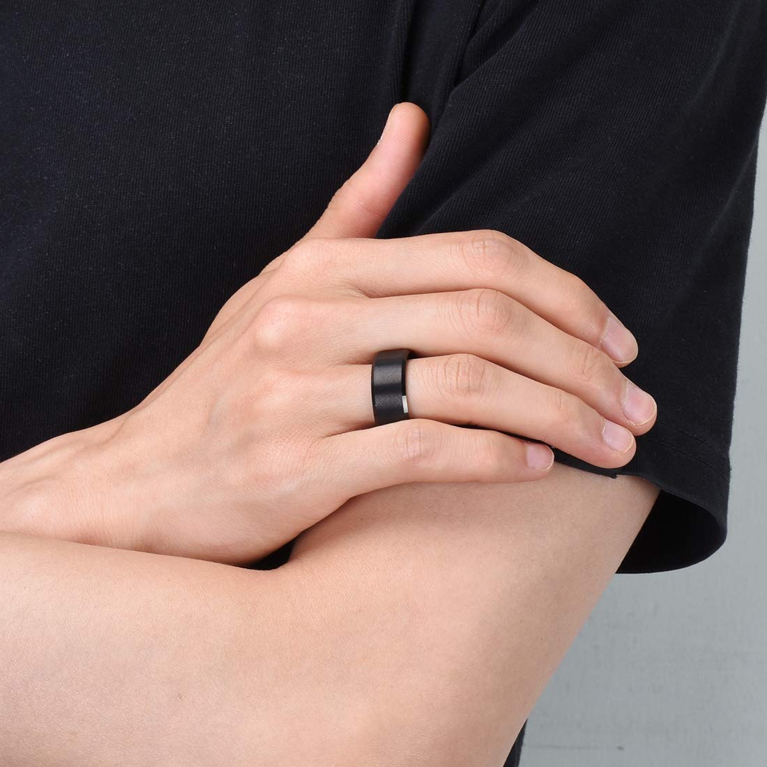 King Will 9mm Men's Black Wedding Ring - Brushed Matte Surface, Beveled Polished Edge, Comfort Fit Size 7