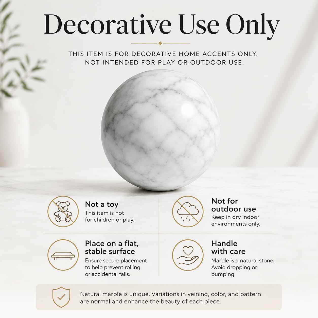 SIRIZEN-DIVING White Marble Decorative Sphere, 8cm Natural Stone Orb