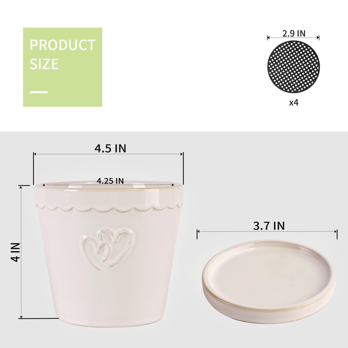 BABALIU 4.5 Inch Ceramic Planter Pots with Saucers, Cylinder Flower Pot with Drainage Holes for Indoor and Outdoor Plants, Succulent Orchid Little Snake Plants, Set of 4, White