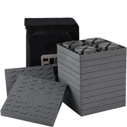 Keltrion 12 Pack Camper/RV Leveling Blocks Suitable for 4 Wheels Interlocking and Anti-Slip Design with Carrying Bag Heavy-Duty for Camper Travel Trailer Grey