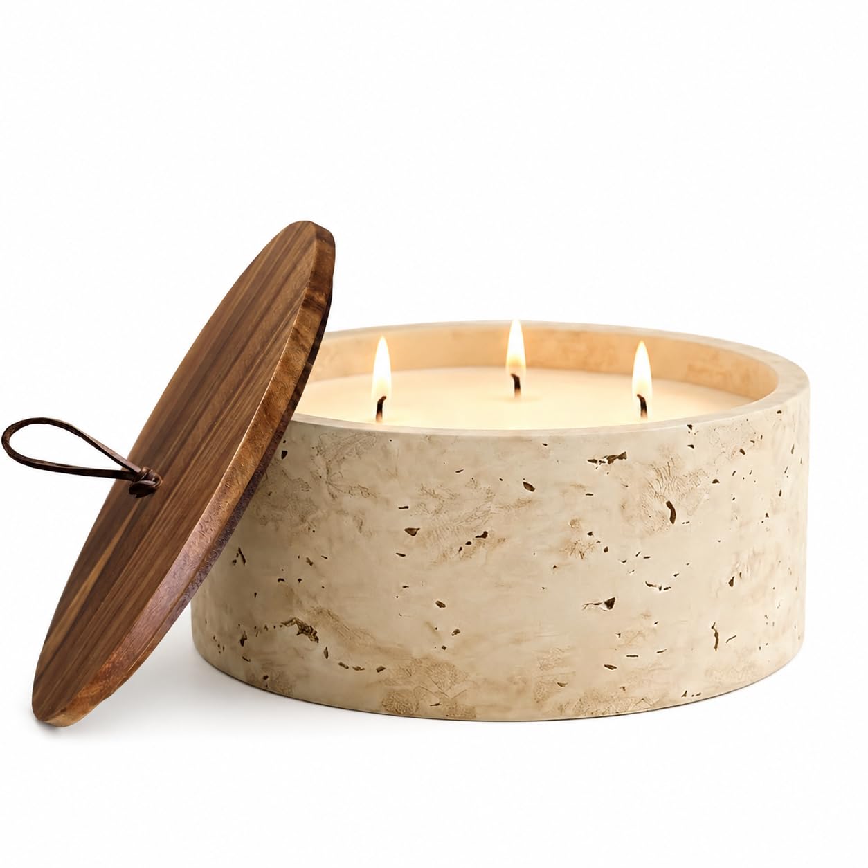 3-Wick Scented Candle-Sea Salt & Bergamot & Coconut,Soy Coconut Wax Blend Candle with Acacia Wood Lid,21oz Large Candle,45-Hour Long Burning,Aromatherapy Candle for Home Decor