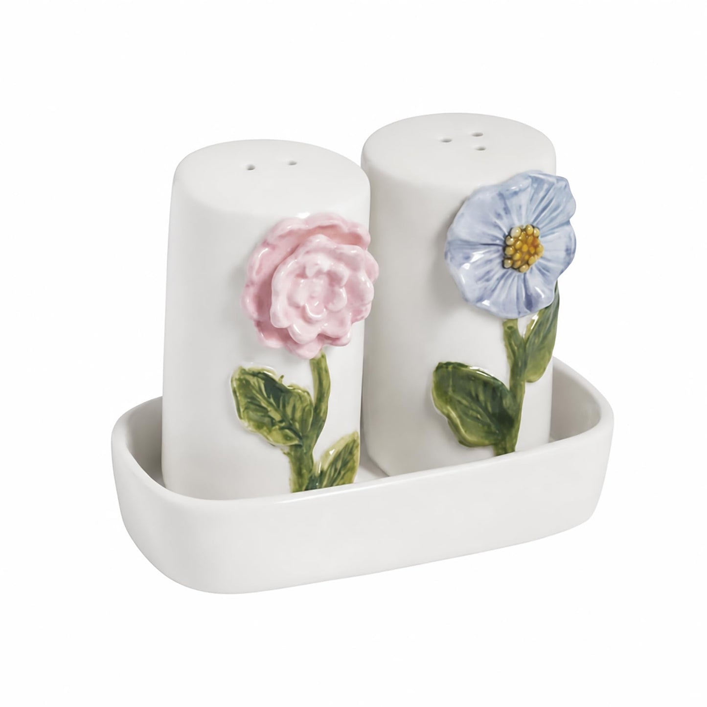 Mud Pie Stoneware Flower Salt And Pepper Shaker Set