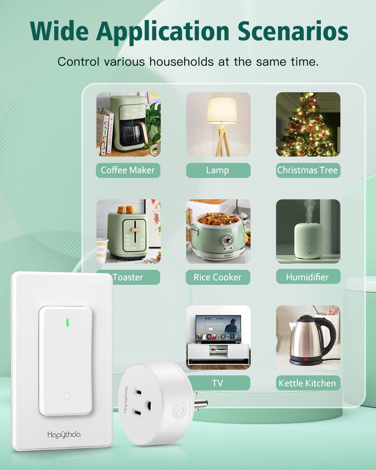 Remote Control Outlet, Buckle Design Removable Wireless Wall Mounted Light Switch, 300 ft 15A 1500W, No Wiring Electrical Remote Outlet for Appliance