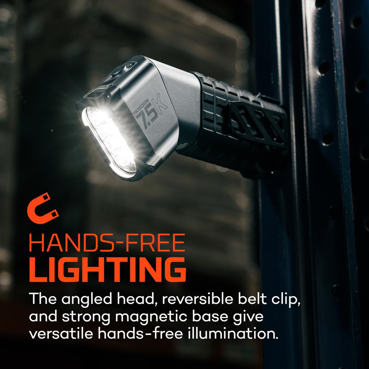 NEBO Paradigm Spotlight | Rechargeable 7500 Lumens Flashlight, Powerful Magnetic Base, Digital Display, Ergonomic Angled Grip, IPX6 Water-Resistant, Removable Belt Clip
